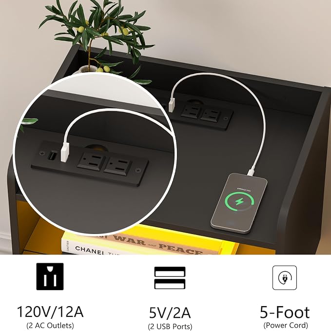 White Floating Nightstand with Charging Station and LED Lights - Image 5