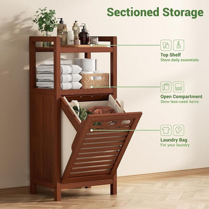 Homykic Tilt Out Laundry Hamper, 10 Gal Bamboo Laundry Storage Cabinet - Image 6