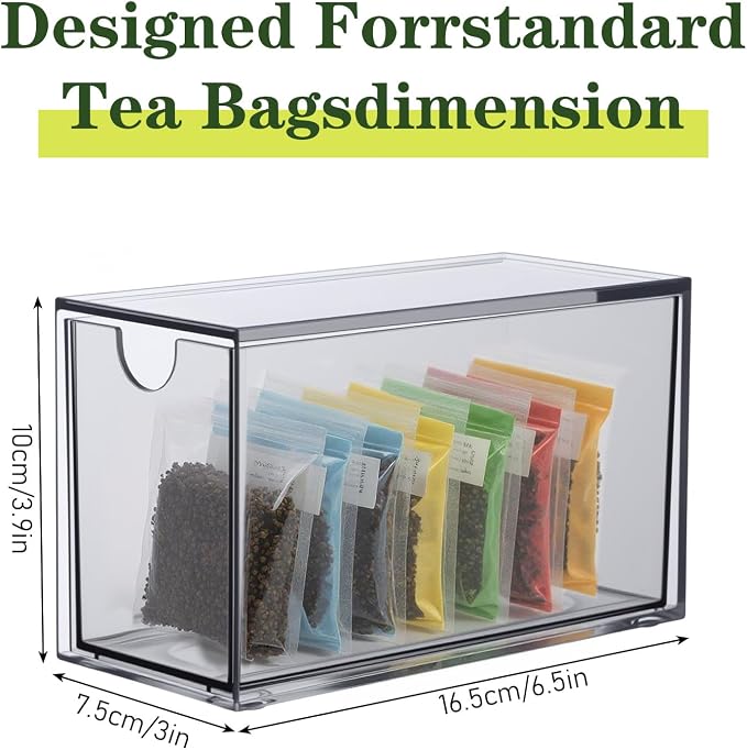 6 Pack Clear Acrylic Tea Bag Organizer Drawer, Stackable Tea Bag& Coffee - Image 3
