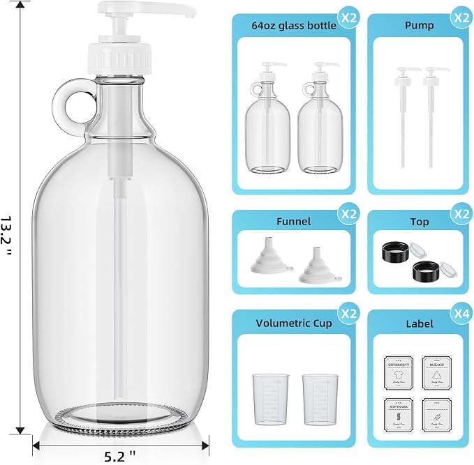 Laundry Detergent Dispenser, 64oz Fabric Softener Dispenser, Glass Liquid - Image 2