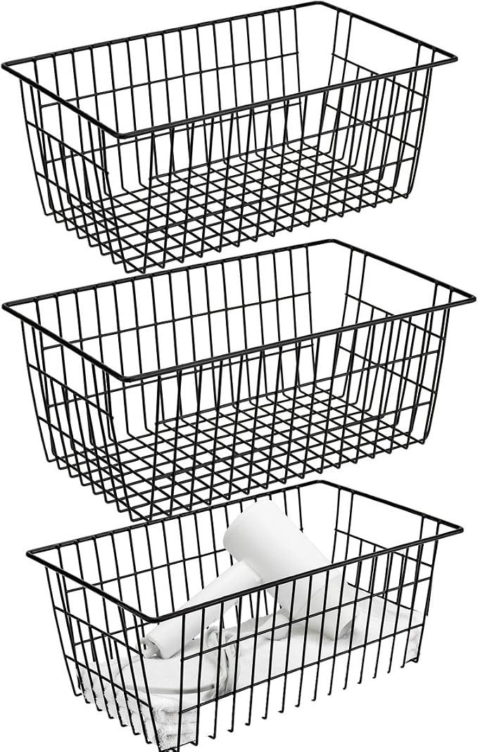 Wire Storage Basket Organizer Bins Farmhouse Metal Basket Pantry Large by blitzlabs