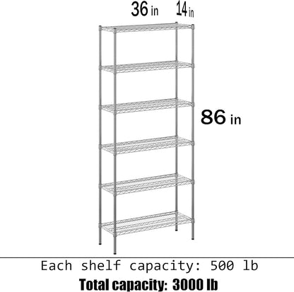 14" Deep x 36" Wide x 86" Height Wire Shelving Kit | 6-Tier | NSF Commercial - Image 3