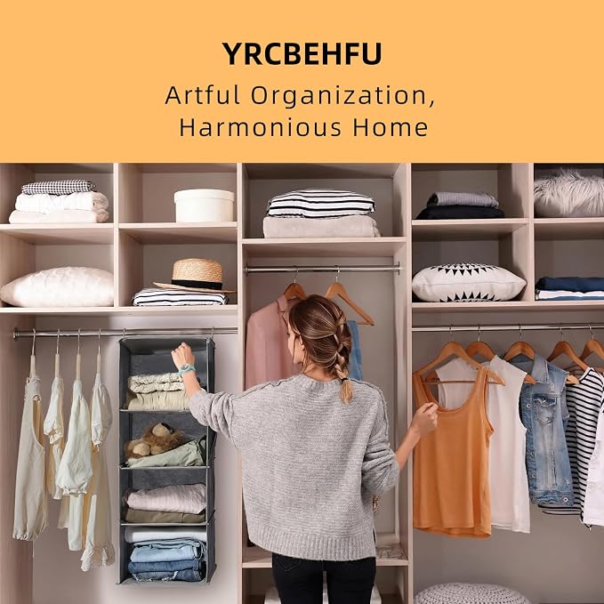 6-Shelf Hanging Closet Organizer and Storage, Collapsible Hanging Shelves - Image 3