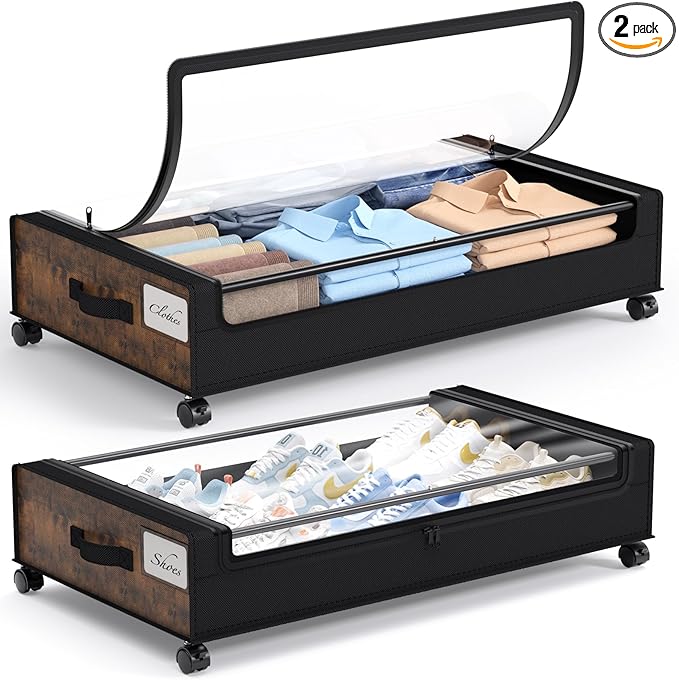 Yecaye Under Bed Storage with Wheels, Underbed Shoe Storage Organizer, Rolling by Yecaye