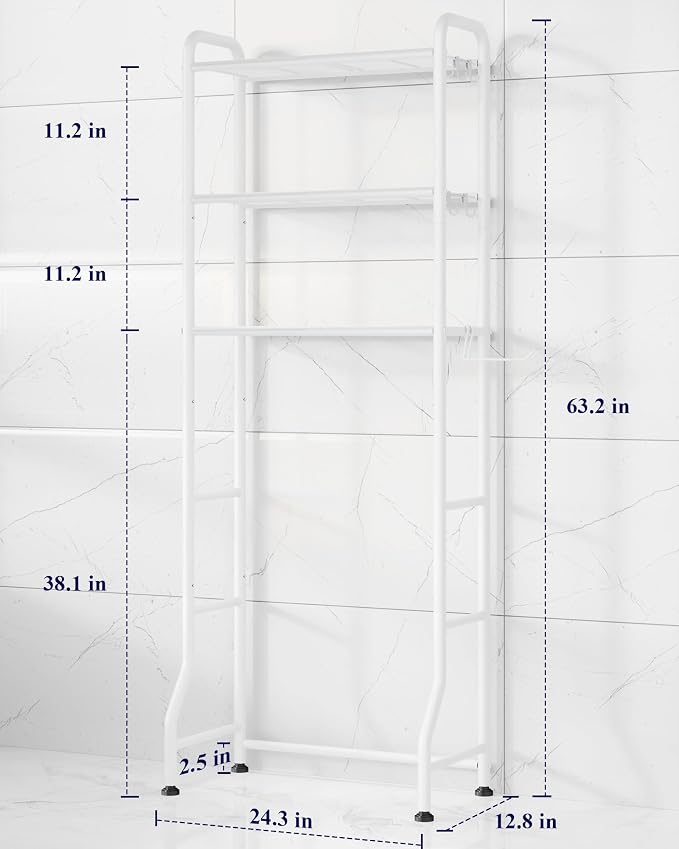 Kitsure Over Toilet Storage Rack, 63.2" H Space-Saving, Holder & Hooks | - Image 2