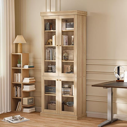 ivaniti 70.8" Bookshelf with Glass Doors, Farmhouse Modular Bookcase with - Image 4