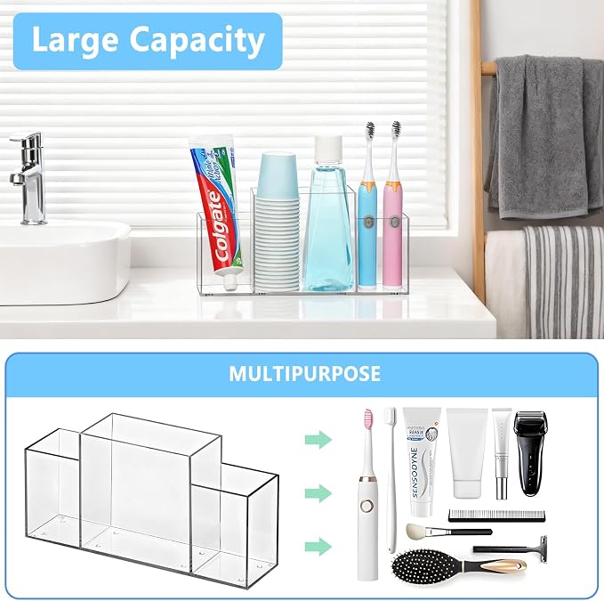 Acrylic Toothbrush Holder for Bathroom Counter, Toothpaste - Image 4