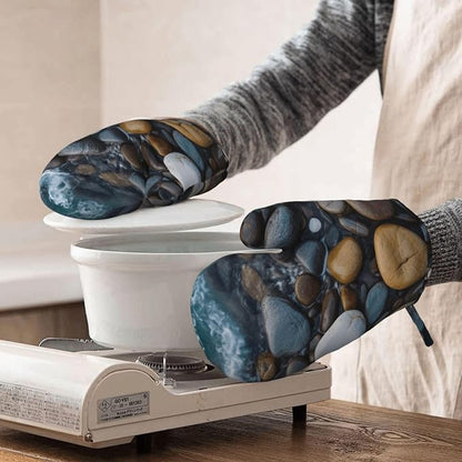 Sea Stones Print Oven Mitts Set of 2, Heat Resistant Silicone Oven Mittens - Image 8