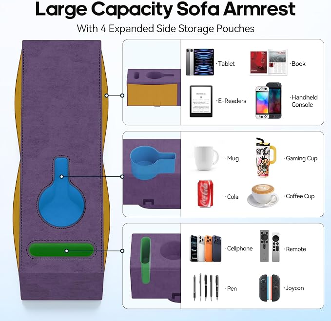 Sofa Armrest Couch Caddy with Cup Holder, Removable Couch Armrest Table Pillow - Image 3