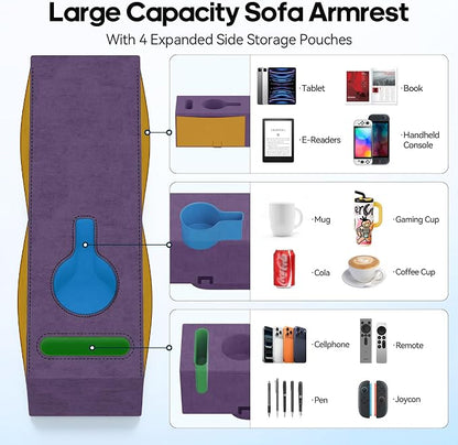 Sofa Armrest Couch Caddy with Cup Holder, Removable Couch Armrest Table Pillow - Image 3