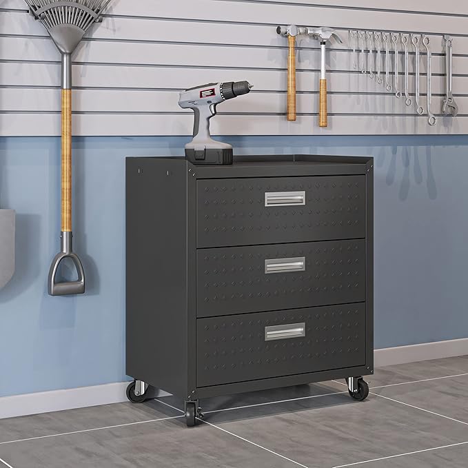 Manhattan Comfort Fortress 31.5-Inch Rolling Garage Tool Chest, 3-Drawer - Image 2