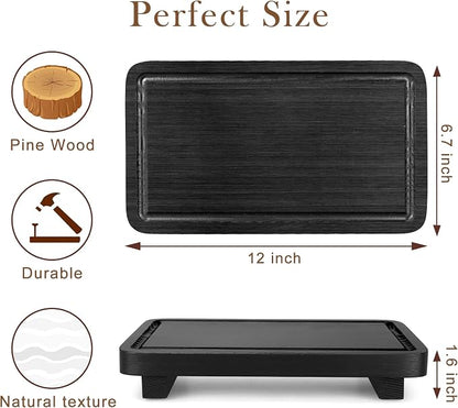Black Bathroom Counter Organizer Tray Wood Riser Kitchen Countertop Trays - Image 6