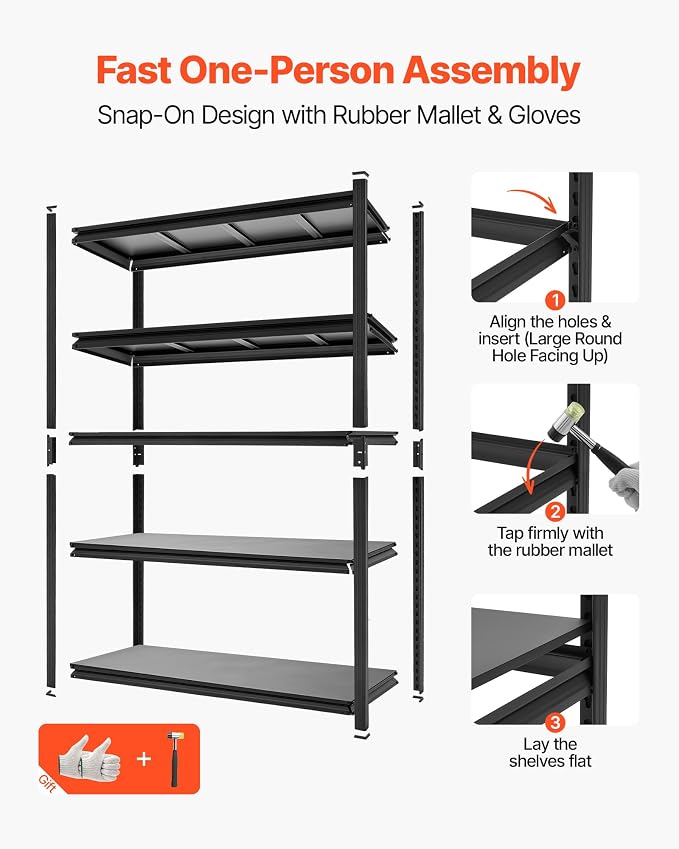 VEVOR Storage Shelves, 5-Tier Adjustable, 3000 lbs Capacity, Heavy Duty Garage - Image 6