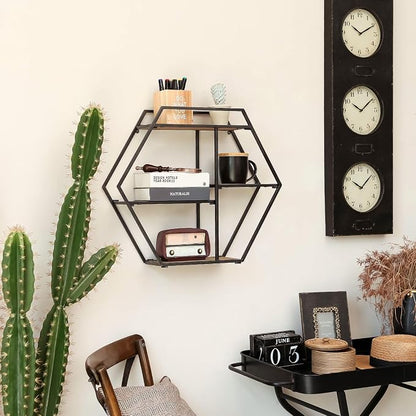 4 Tier Industrial Style Foldable Hexagon-Shaped Wall Shelves | 21" x 24" - Image 8