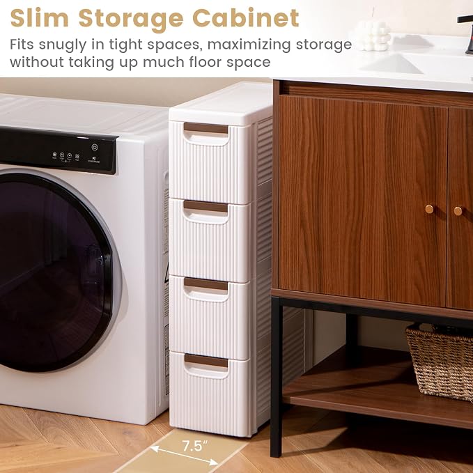 4-Drawer Narrow Storage Cabinet, Slim Rolling Cart | Mobile Plastic Cart - Image 9