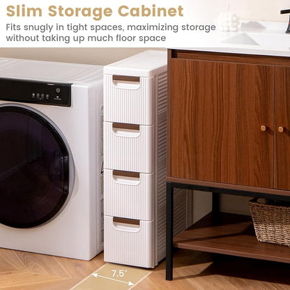 4-Drawer Narrow Storage Cabinet, Slim Rolling Cart | Mobile Plastic Cart - Image 9