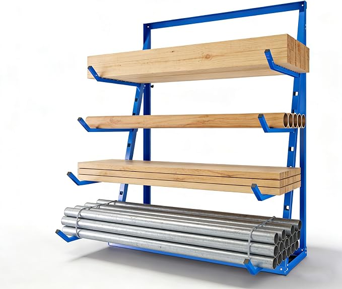 48x16x62'' Heavy Duty 4 Tiers Horizontal Lumber Storage Rack, 2400lbs Load by Tooptimizeeverystepofwork