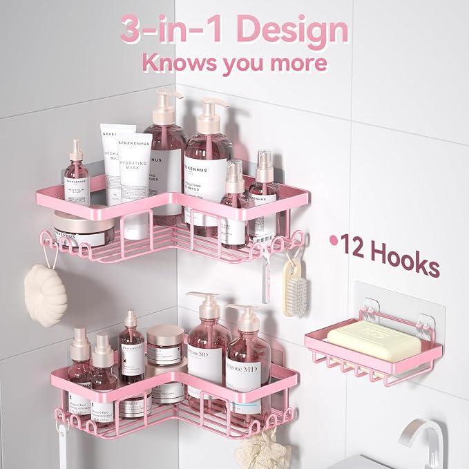 YASONIC Corner Adhesive Shower Caddy, - Image 5