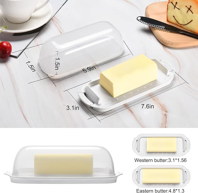 Butter Dish with Clear Lid, Butter Container Holds - Image 2