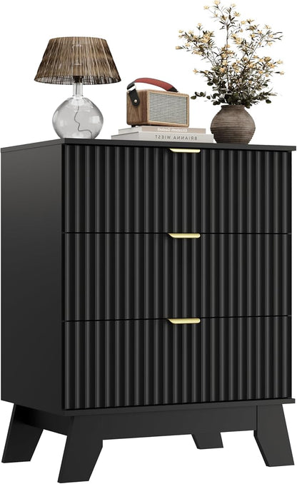 Black Night Stand with 3 Drawers, Bedside Table & End Table, Farmhouse Night - Image 9