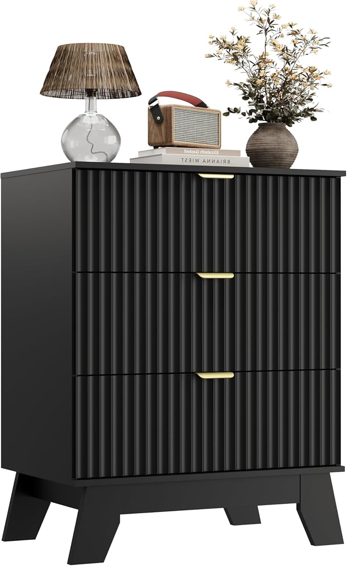 Night Stand Set 2, Bedside Table & End Table, Mid Century Modern Fluted Wood - Image 9