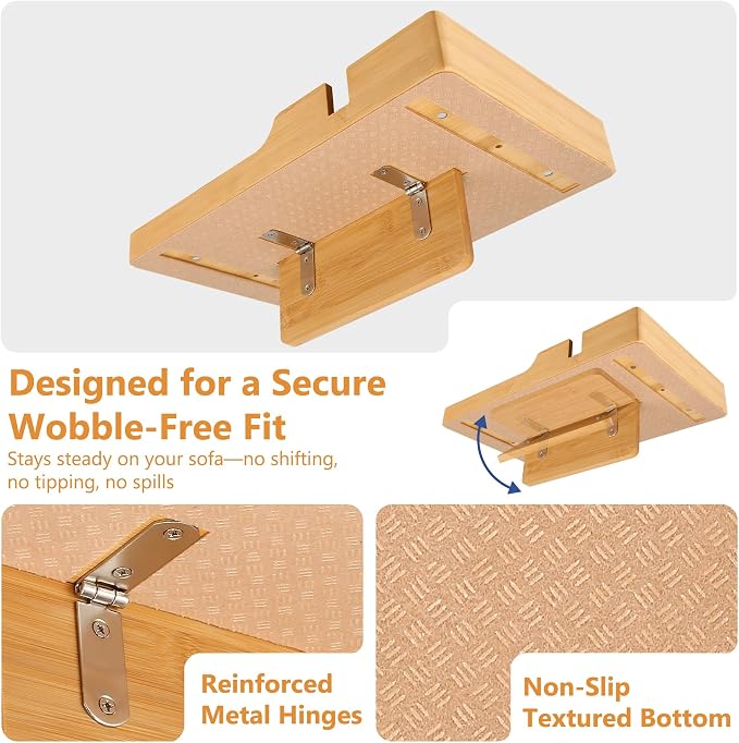 Couch Tray Insert for Middle Seat, Bamboo Couch Table - Image 8
