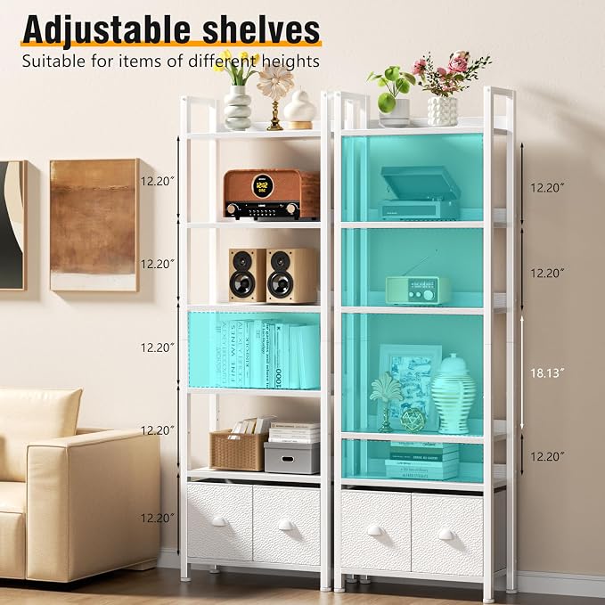 Furologee 6-Tier Bookshelf Set of 2, Tall Bookcase - Image 4