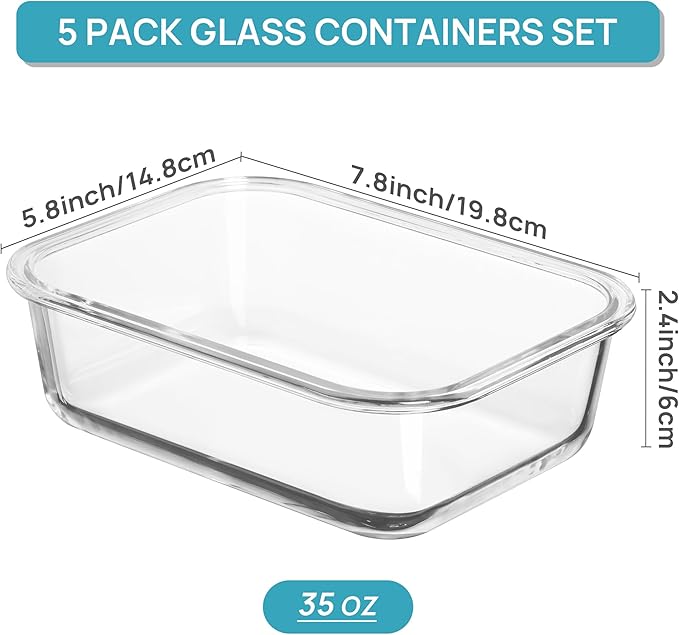 Vtopmart 5 Pack 35oz Glass Food Storage Containers - Image 2