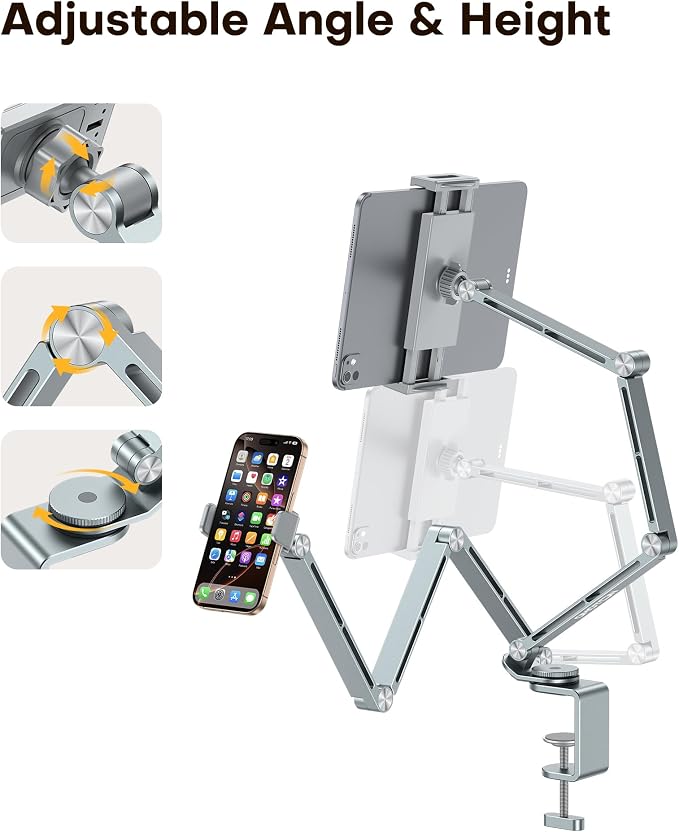 OMOTON Adjustable Tablet Stand for iPad, Desk Phone Holder for Bed - Image 4