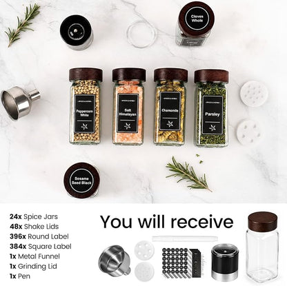 Glass Spice Jars with Grinder Lid 24 Pack 4 oz Acacia Wood | 780 Labels - Image 8