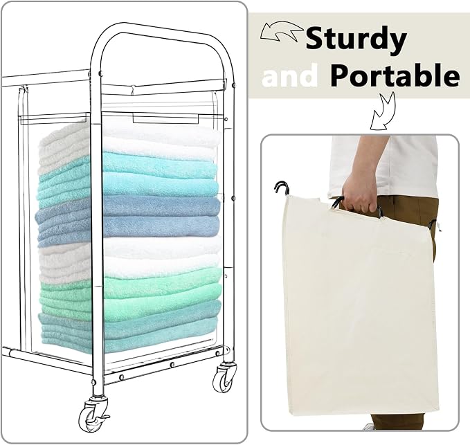 Windyun 3 Pcs Hypotenuse Laundry Sorter Replacement Bags Hamper Cart Removable - Image 5