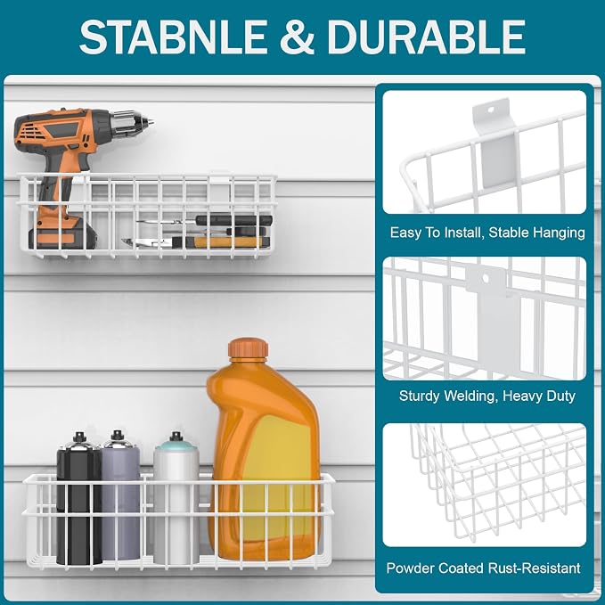 4 Pack Large Slatwall Baskets Set, Ventilated Metal Hanging Storage Slat Wall - Image 4
