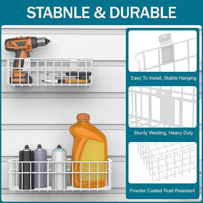 4 Pack Large Slatwall Baskets Set, Ventilated Metal Hanging Storage Slat Wall - Image 4