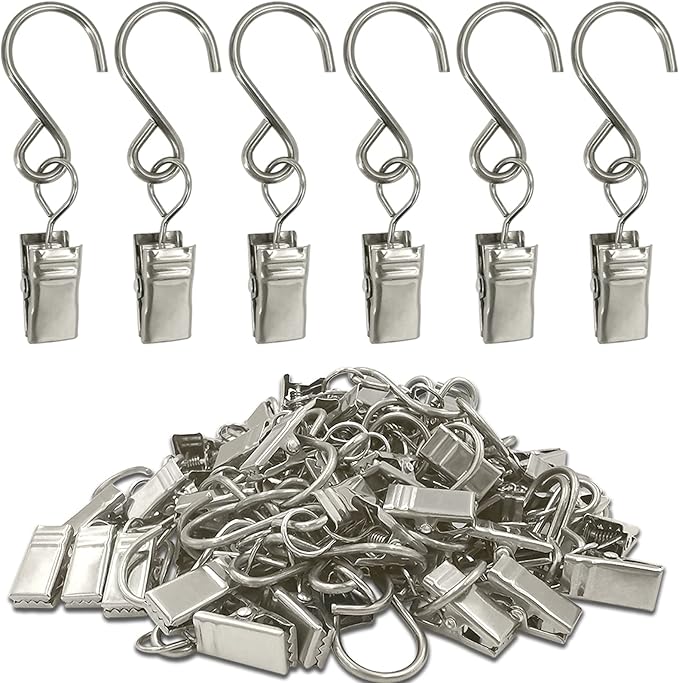 Stainless Steel S Hooks Curtain Clips, 50 Pack Hanging Party Lights Clips by AMZSEVEN