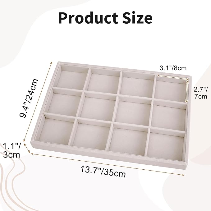 Mornajina 12 Grids Velvet Jewelry Tray Jewelry Display Tray, Stackable Empty - Image 3