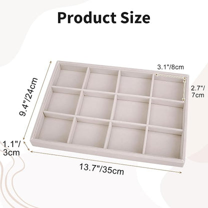 Mornajina 12 Grids Velvet Jewelry Tray Jewelry Display Tray, Stackable Empty - Image 3