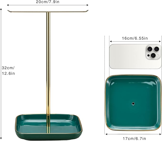 Jewelry Holder Stand with Ceramic Base: 12" Tall Necklace Organizer Rack - Image 4
