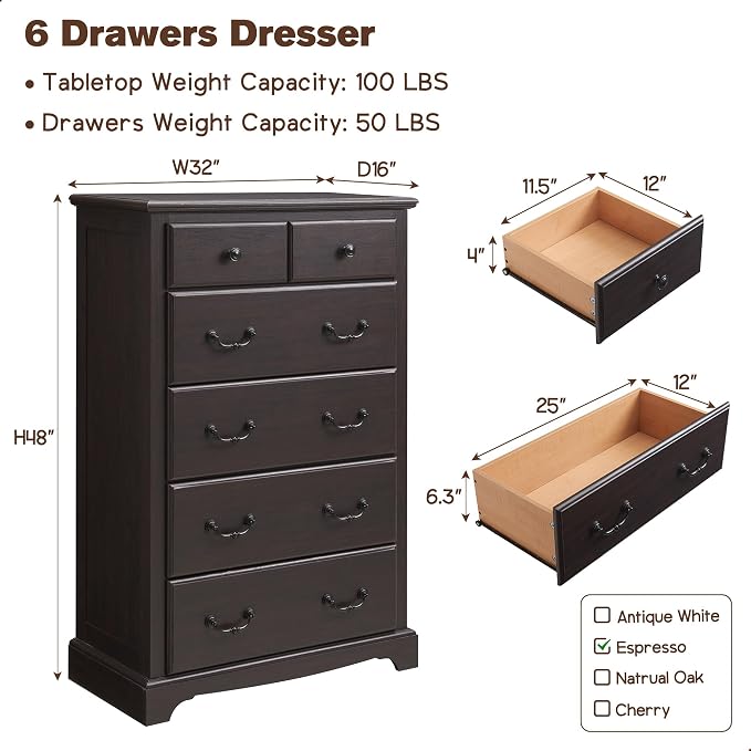 T4TREAM 6 Drawers Dresser Chests - Image 2