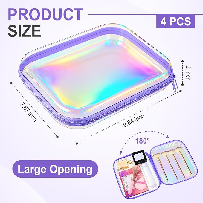 Hoolerry 4 Pcs Hard Clear Zipper Case Makeup Bags Plastic Pencil Pouch - Image 2