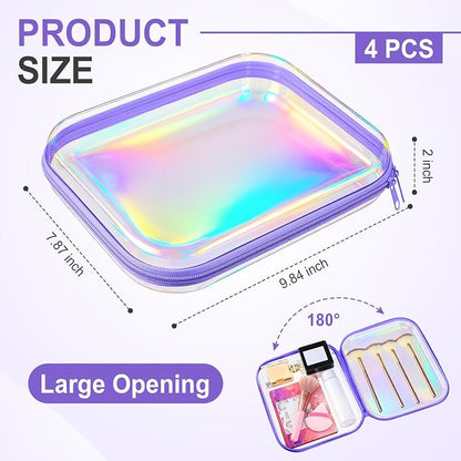 Hoolerry 4 Pcs Hard Clear Zipper Case Makeup Bags Plastic Pencil Pouch - Image 2