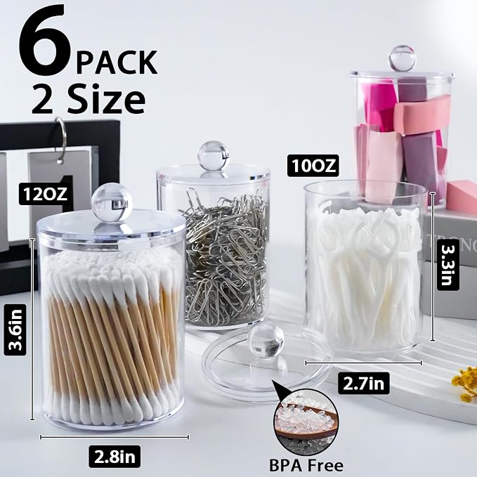 6 Pack Qtip Holder, Canister Apothecary Jar Set, Bathroom Jars - Image 2