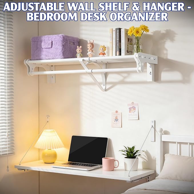 Closet Shelf with Hanging Rod, 28-48'' Expandable Closet Rod with Shelf | Wall - Image 6