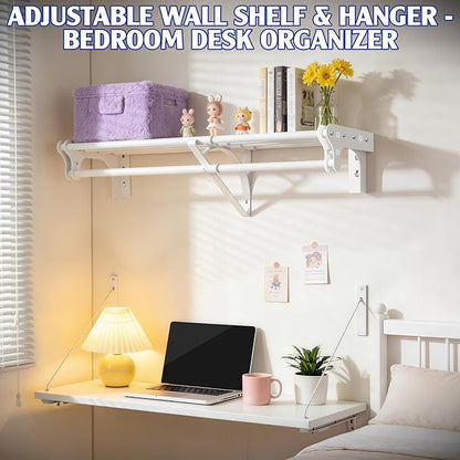 Closet Shelf with Hanging Rod, 28-48'' Expandable Closet Rod with Shelf | Wall - Image 6