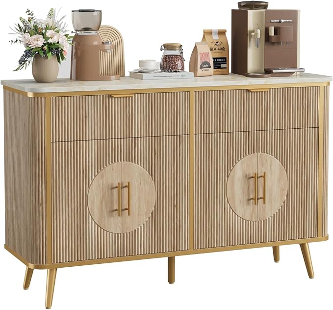 47.2" Buffet Storage Cabinet, Modern Fluted Coffee Bar Station - Image 3