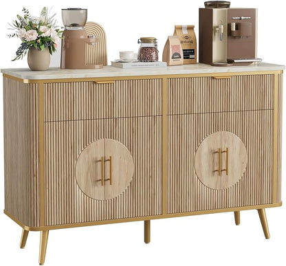 47.2" Buffet Storage Cabinet, Modern Fluted Coffee Bar Station - Image 3
