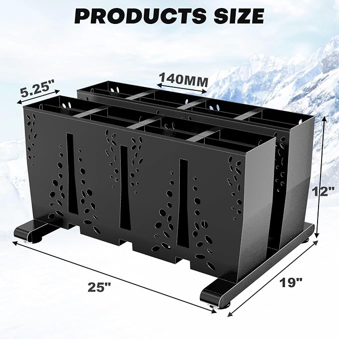 Ski Storage Rack for Garage, 8 Pair Heavy Duty Steel Freestanding Ski Storage - Image 2