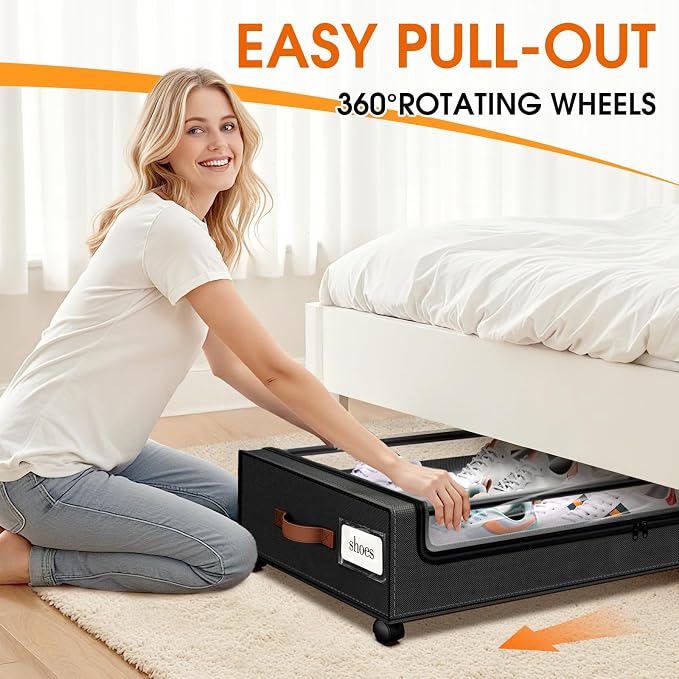 Under Bed Storage with Wheels 2Pack Storage Containers with Clear Window&Label - Image 4