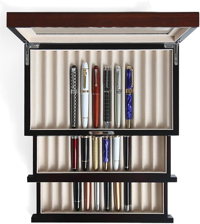 wood pen display case 36 slot Fountain pen Box storage Organizer by Besforu