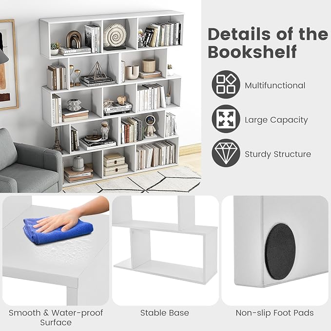 5-Tier Geometric Bookcase, 62.5” Freestanding Room Divider Bookshelf - Image 5