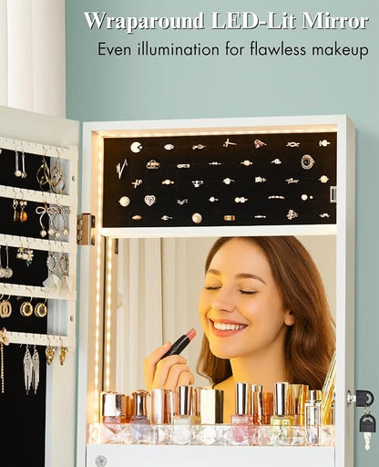 LUXFURNI LED Lights Mirror Jewelry Cabinet Wall Mounted or Door-Hanging - Image 6